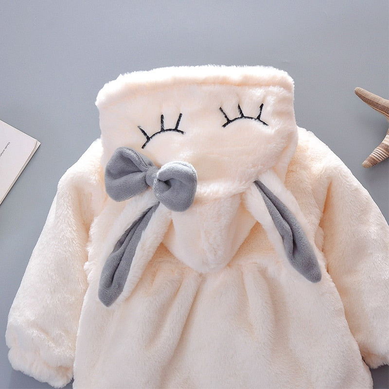 Cute Rabbit Ears Plush Baby Jacket - White