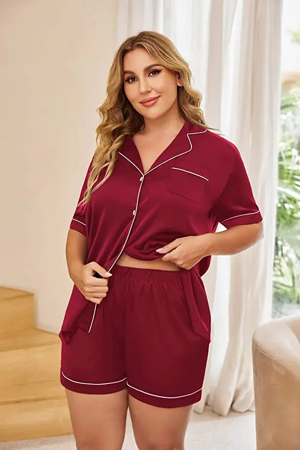 Woman Satin Silk Short Sleeve Pyjamas Set