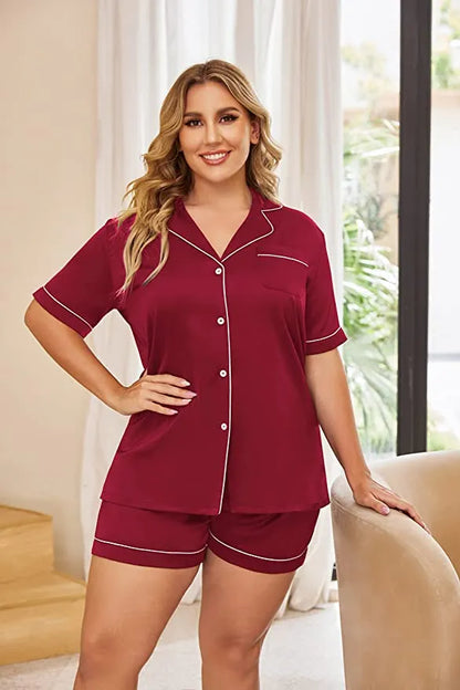 Woman Satin Silk Short Sleeve Pyjamas Set