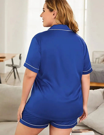 Woman Satin Silk Short Sleeve Pyjamas Set