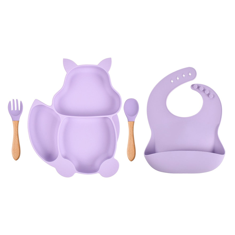 4/6/8 PCS Baby Soft Silicone Sucker Bowl Plate Cup Bibs Spoon Fork Sets Non-slip Tableware Children's Feeding Dishes BPA Free