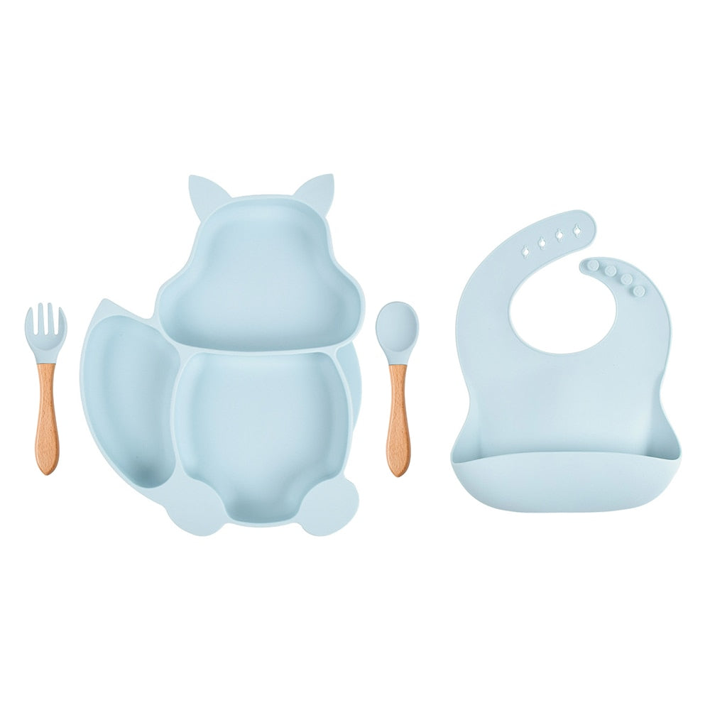 4/6/8 PCS Baby Soft Silicone Sucker Bowl Plate Cup Bibs Spoon Fork Sets Non-slip Tableware Children's Feeding Dishes BPA Free