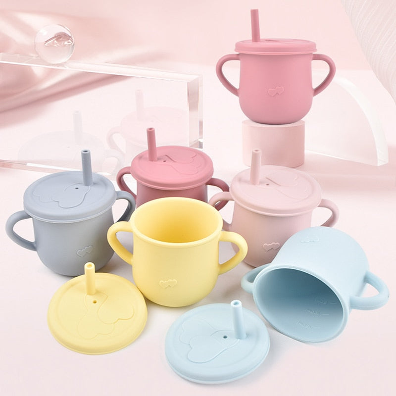 4/6/8 PCS Baby Soft Silicone Sucker Bowl Plate Cup Bibs Spoon Fork Sets Non-slip Tableware Children's Feeding Dishes BPA Free