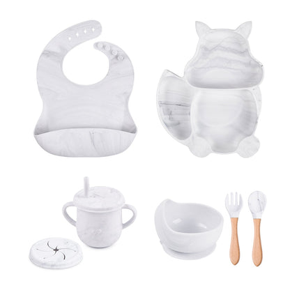 4/6/8 PCS Baby Soft Silicone Sucker Bowl Plate Cup Bibs Spoon Fork Sets Non-slip Tableware Children's Feeding Dishes BPA Free