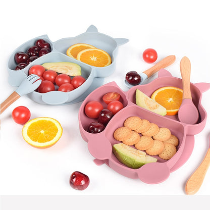 4/6/8 PCS Baby Soft Silicone Sucker Bowl Plate Cup Bibs Spoon Fork Sets Non-slip Tableware Children's Feeding Dishes BPA Free