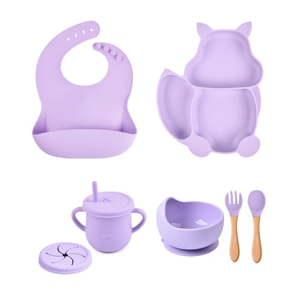 4/6/8 PCS Baby Soft Silicone Sucker Bowl Plate Cup Bibs Spoon Fork Sets Non-slip Tableware Children's Feeding Dishes BPA Free