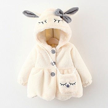 Cute Rabbit Ears Plush Baby Jacket - White